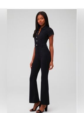 Show Me Your MuMu Black Short-Sleeve Fitted Jumpsuit